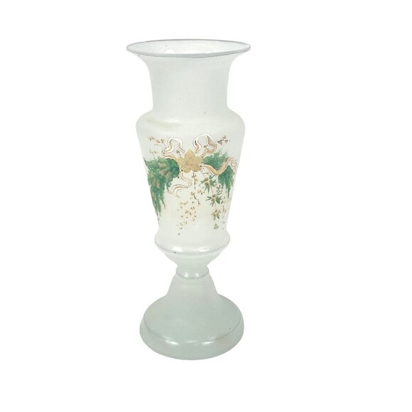 Antique Art Nouveau 1920s Opaline Hand Painted Hand Blown Frosted Glass Vase Wit - Picture 3 of 9